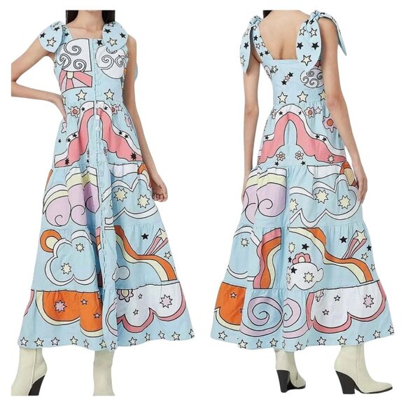 Celia B Valkyria Dress XS NWT | Psychedelic Rainbow Cloud Print Maxi | $475 Reta - Picture 1 of 8